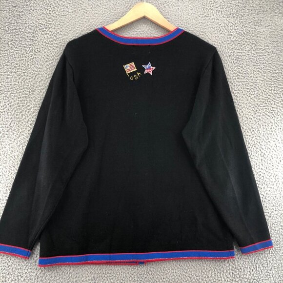 The Quacker Factory Sweater Womens Large Black Button Up Cardigan USA Patriotic - Picture 3 of 9
